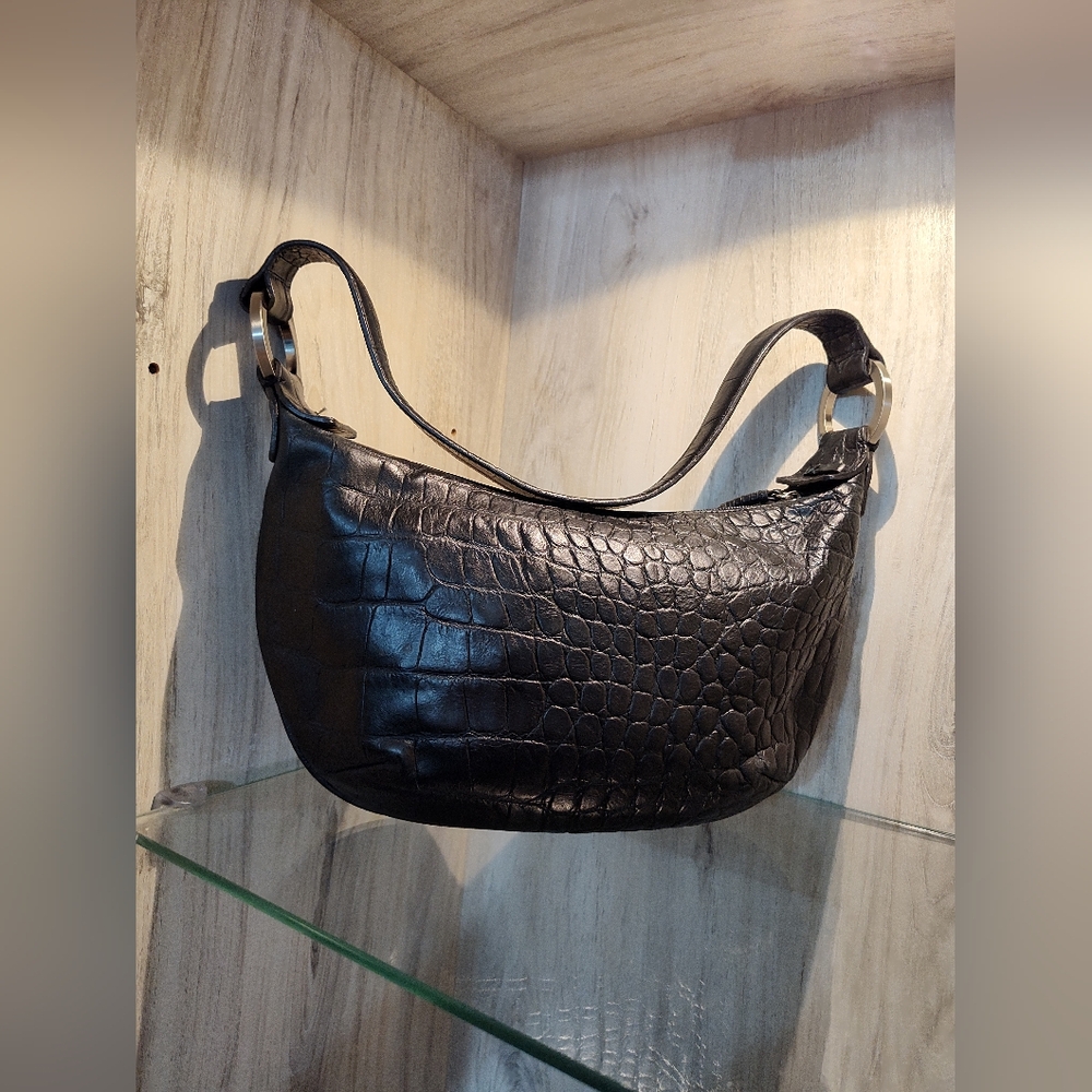 Donald J Pliner Elegant Black Crocodile-Embossed Shoulder Bag